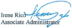 Irene Rico Associate Administrator [signed]